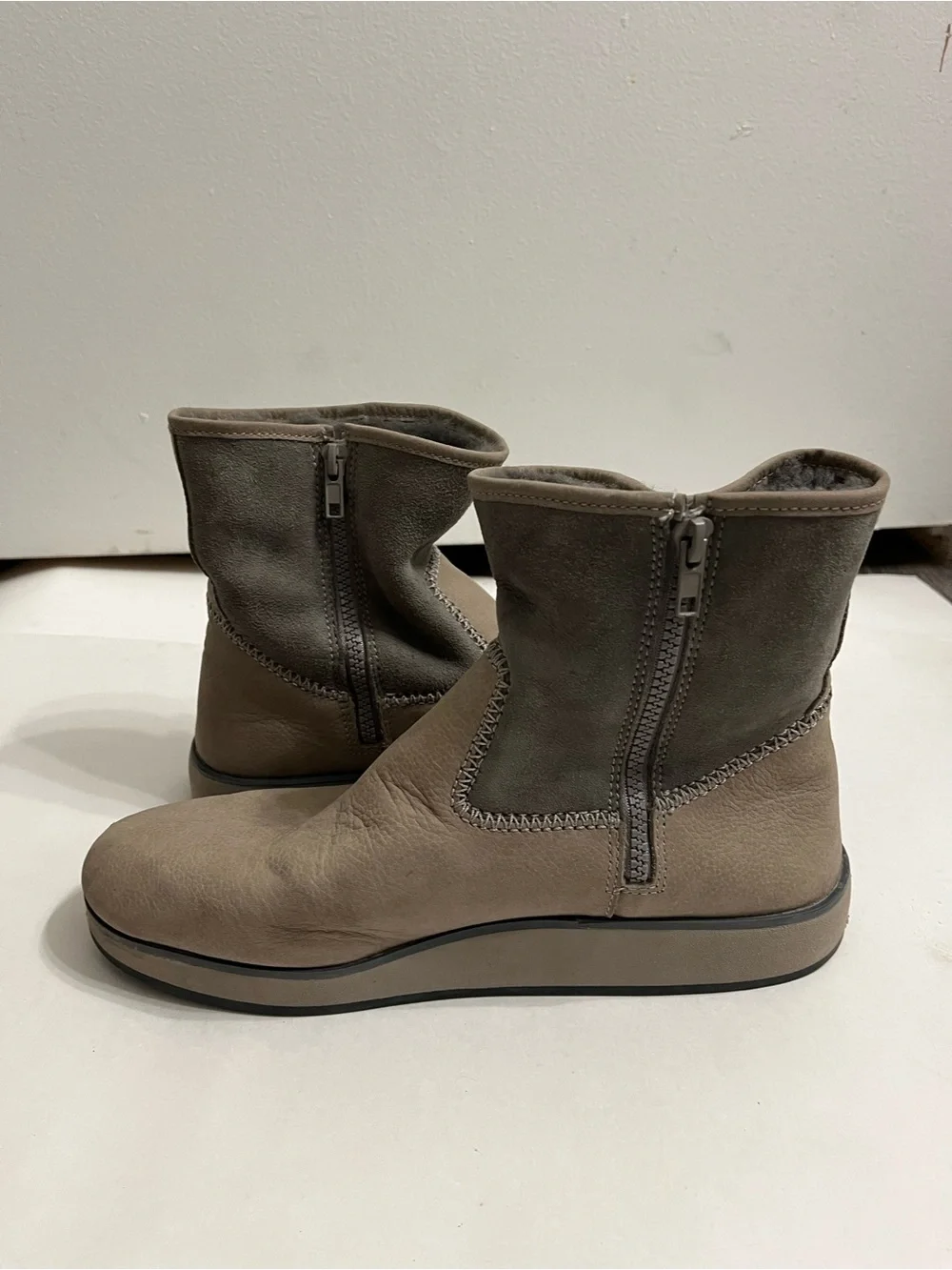 OluKai Taupe Faux-Fur Trim Slip-On Winter Boots